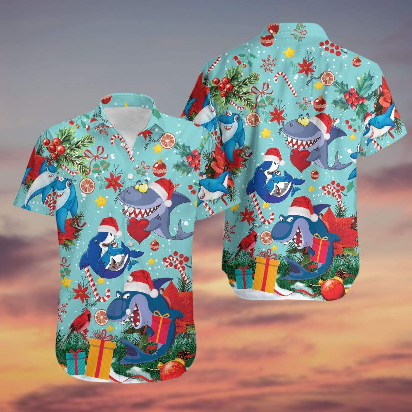 Hawaiian Aloha Shirts Sharks And Christmas's Gifts #180521H