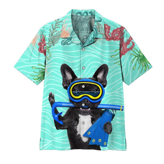  3D Scuba Diving French Bull Dog Hawaii Shirt