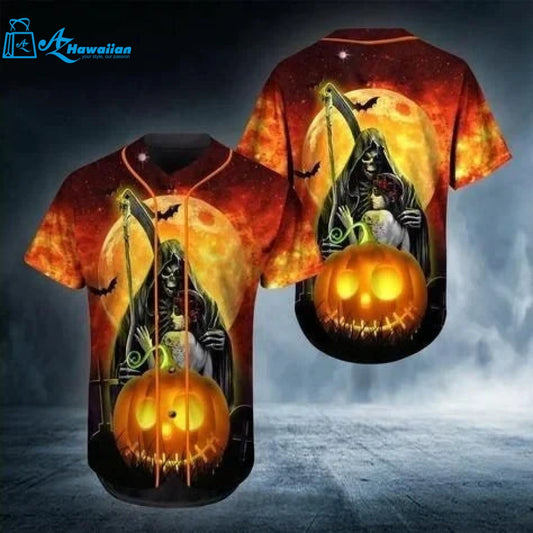 Death Halloween All Over Print 3D Unisex Baseball Jersey 