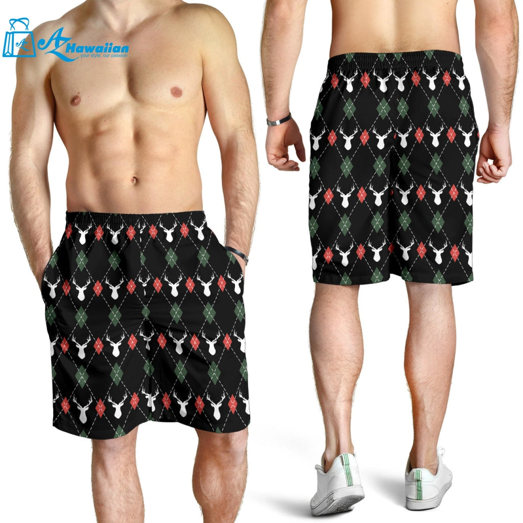 Deer Christmas New Year Pattern Argyle Men Shorts