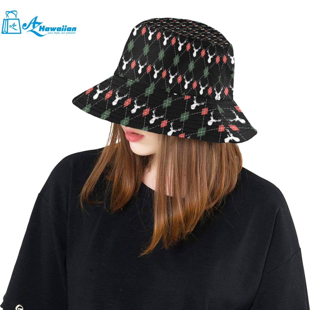 Deer Christmas new year pattern argyle Unisex Bucket Hat