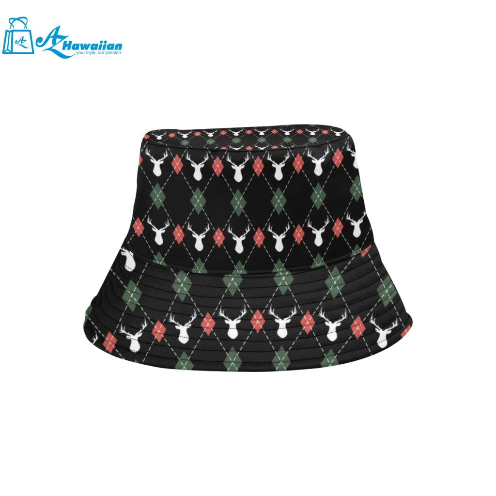 Deer Christmas new year pattern argyle Unisex Bucket Hat