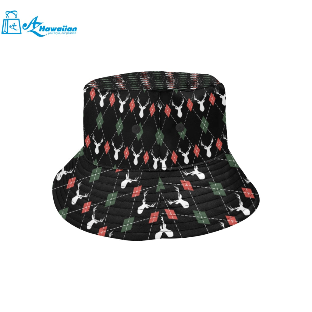 Deer Christmas new year pattern argyle Unisex Bucket Hat