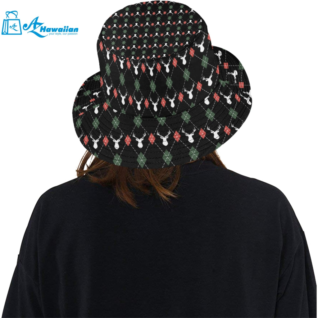 Deer Christmas new year pattern argyle Unisex Bucket Hat