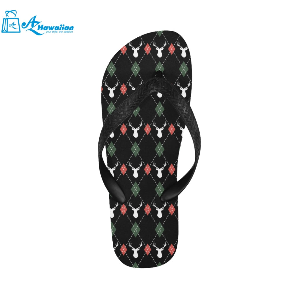 Deer Christmas new year pattern argyle Unisex Flip Flops