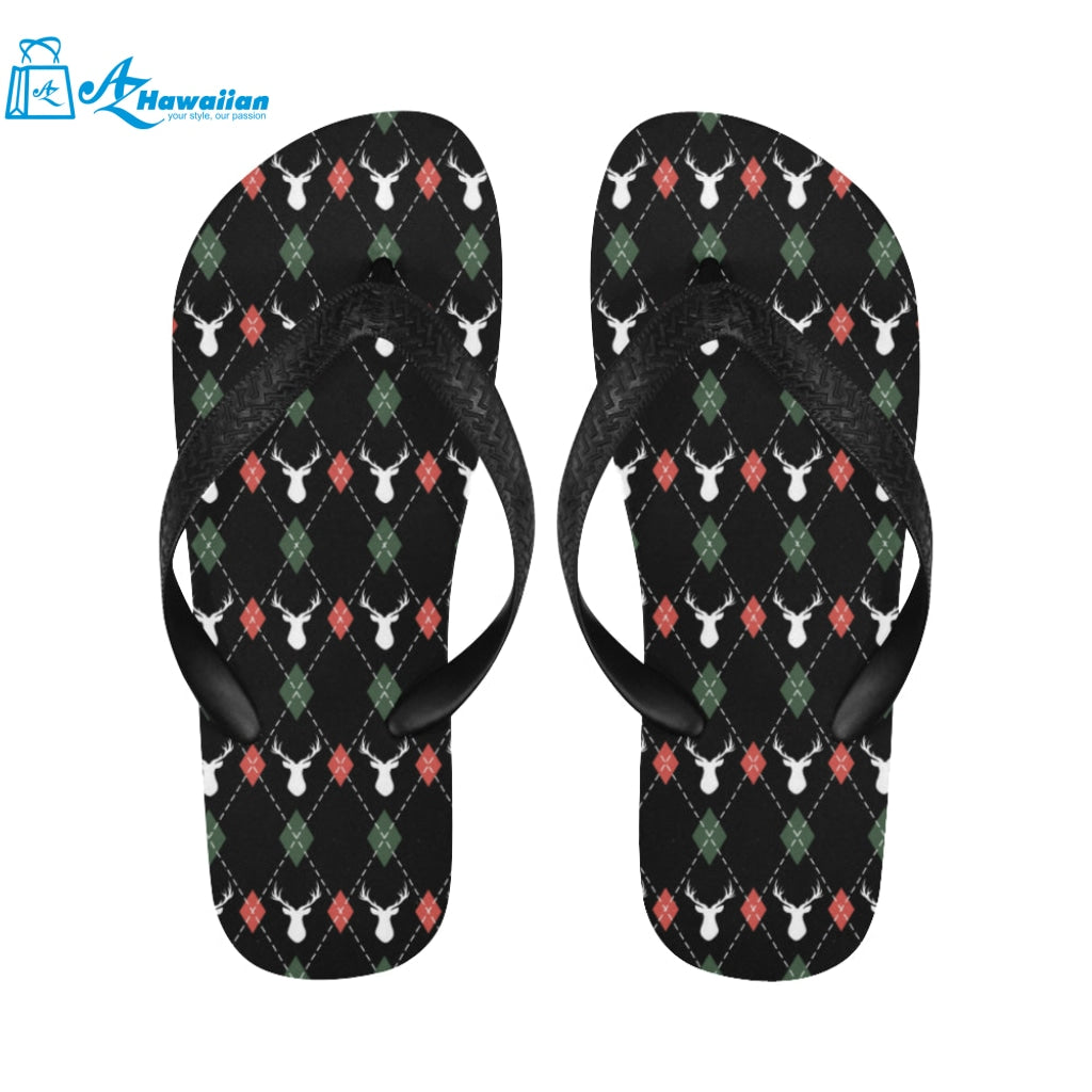 Deer Christmas new year pattern argyle Unisex Flip Flops