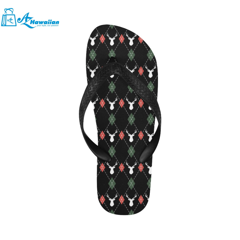 Deer Christmas new year pattern argyle Unisex Flip Flops