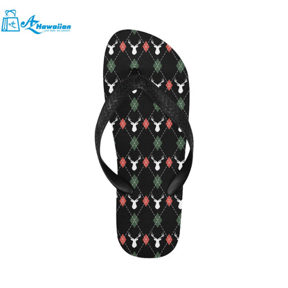 Deer Christmas new year pattern argyle Unisex Flip Flops