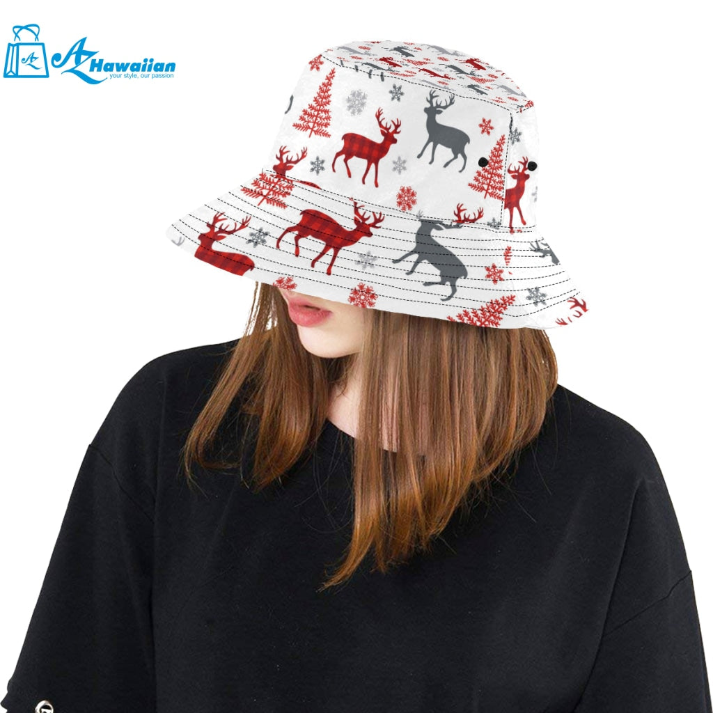 Deer tree snowflakes chrismas pattern Unisex Bucket Hat