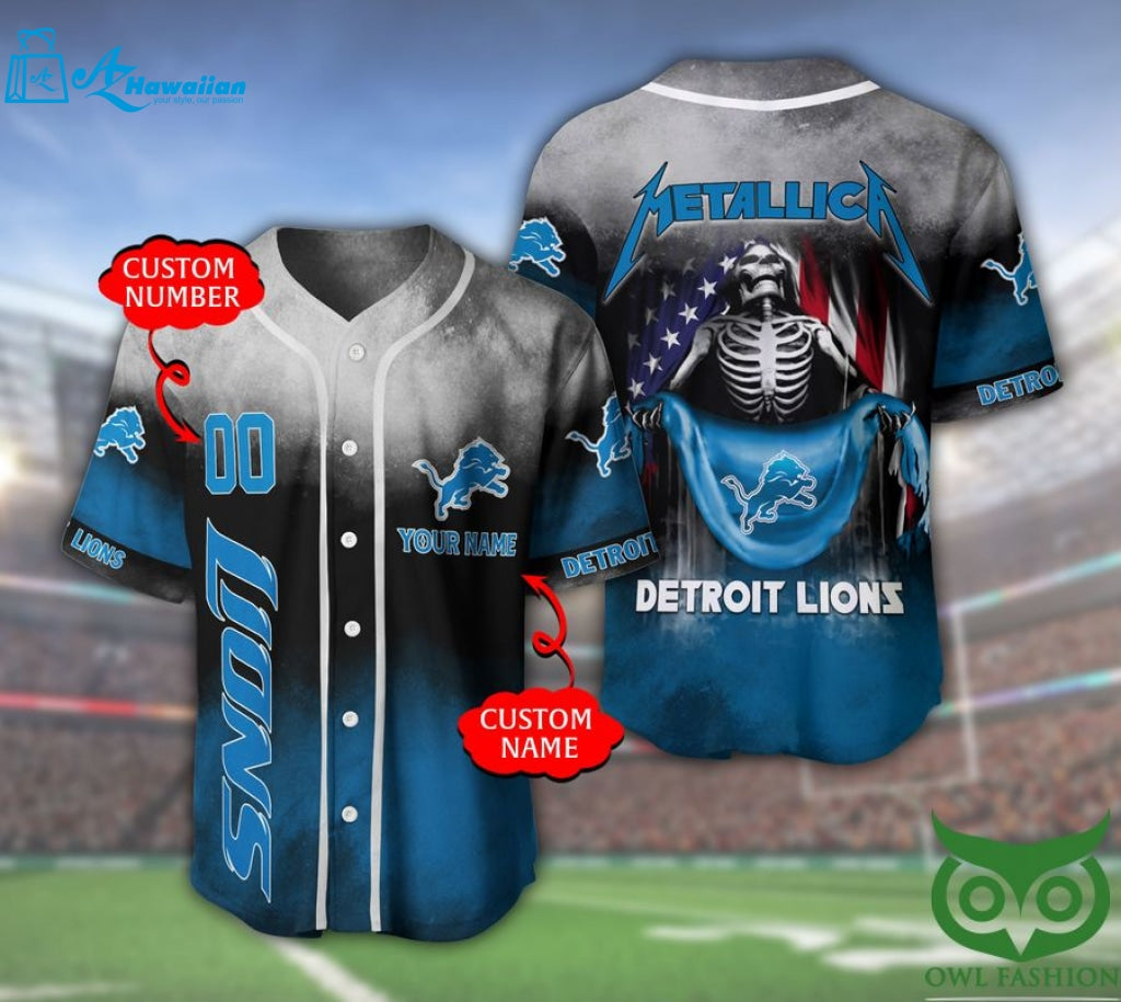 Detroit Lions 3D Personalized Gift, Custom Name Number Metallica Baseball Jersey