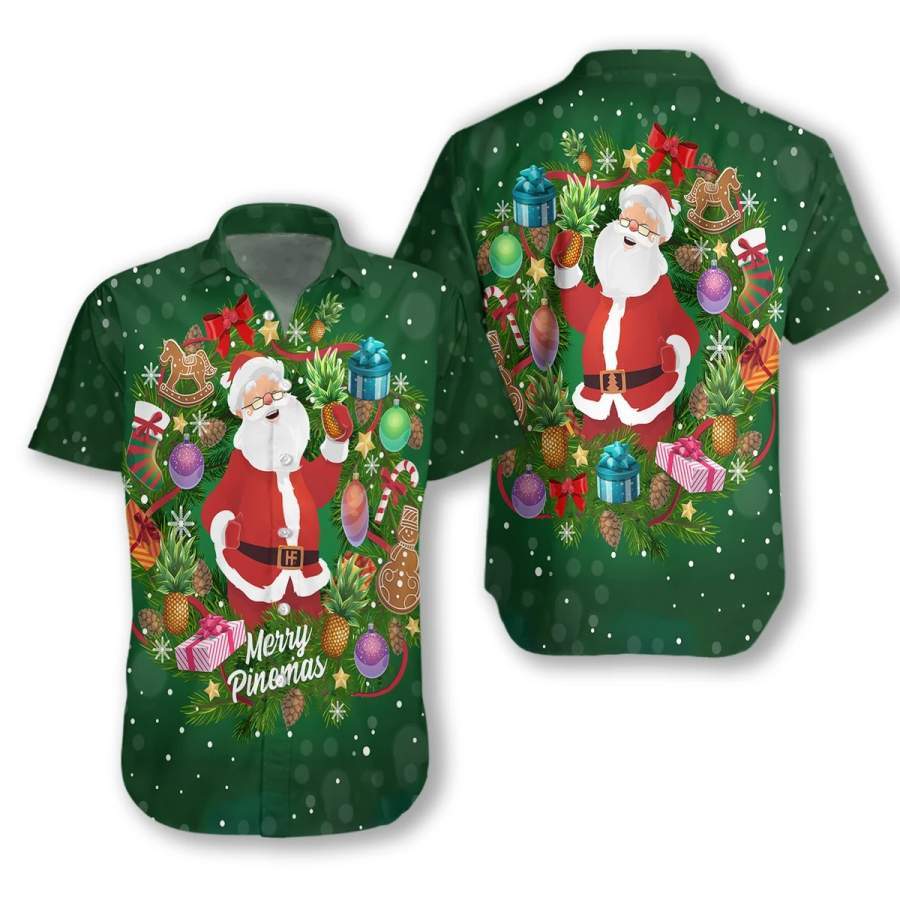 Santa Claus love Pineapple Merry Christmas Hawaiian Aloha Shirts #H