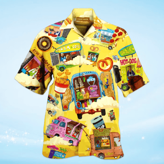 Colorful Food Trucks Yellow Hawaiian Aloha Shirts #DH