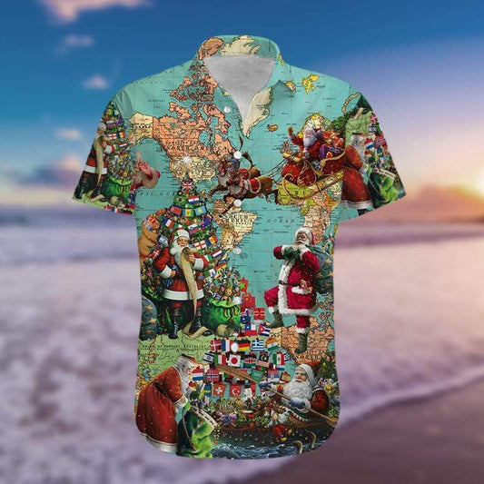 Santa Claus Around the World Hawaiian Aloha Shirts #51220h