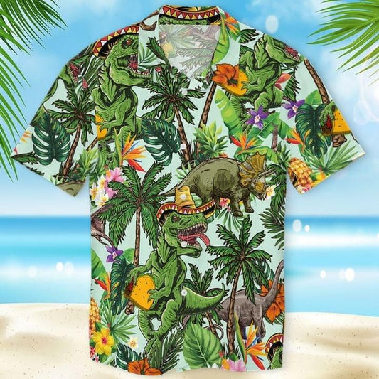 Dinosaur T Rex Hawaiian Graphic Print Short Sleeve 