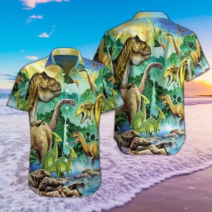 Dinosaur World Hawaiian Graphic Print Short Sleeve 