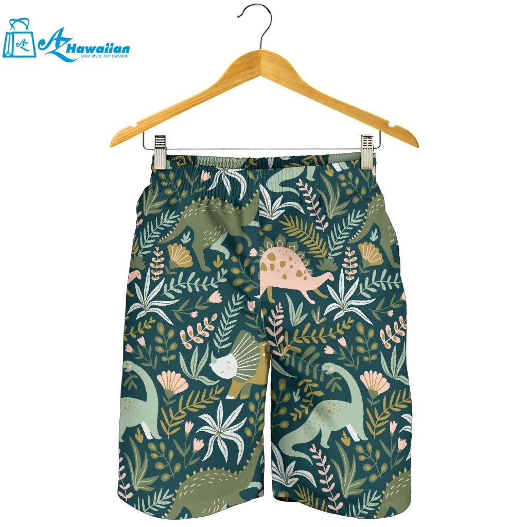 Dinosaurs Tropical Leaves Flower Pattern Men Shorts