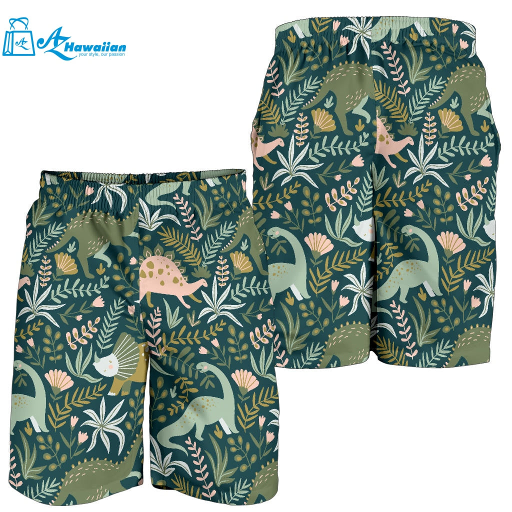 Dinosaurs Tropical Leaves Flower Pattern Men Shorts