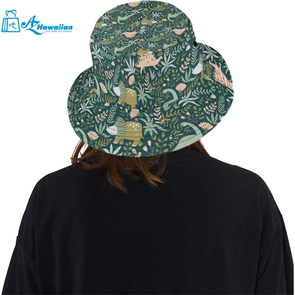 dinosaurs tropical leaves flower pattern Unisex Bucket Hat