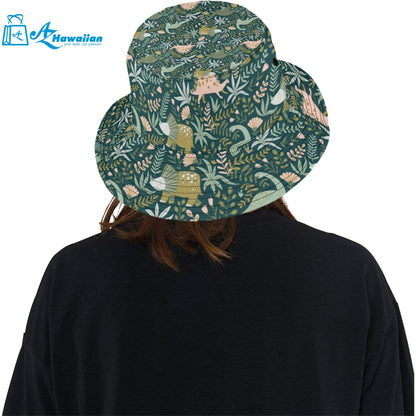 dinosaurs tropical leaves flower pattern Unisex Bucket Hat