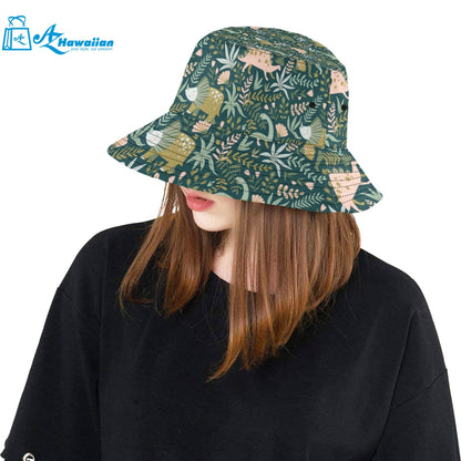 dinosaurs tropical leaves flower pattern Unisex Bucket Hat