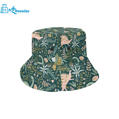 dinosaurs tropical leaves flower pattern Unisex Bucket Hat