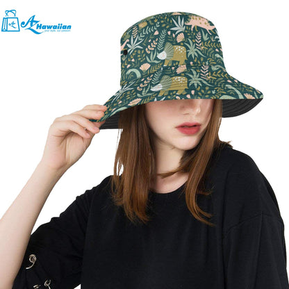 dinosaurs tropical leaves flower pattern Unisex Bucket Hat