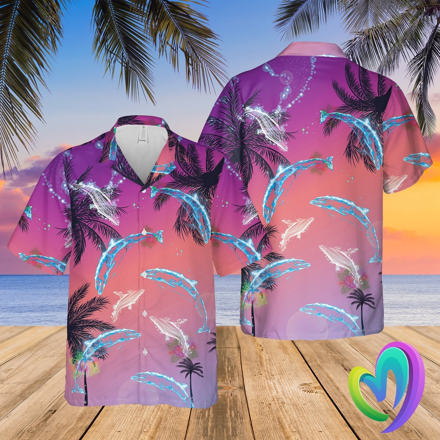 Dolphin Hawaiian Summer Beach Shirt Funny Aloha