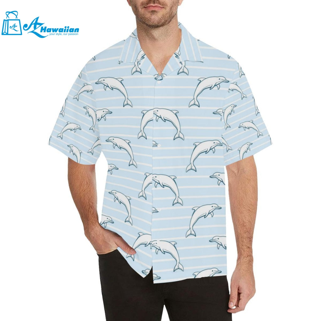 Dolphin Blue Striped Background Mens All Over Print Hawaiian Shirt