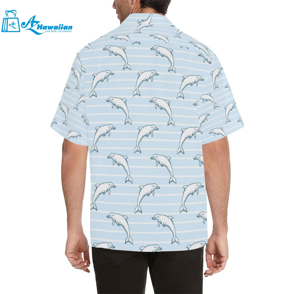 Dolphin Blue Striped Background Mens All Over Print Hawaiian Shirt