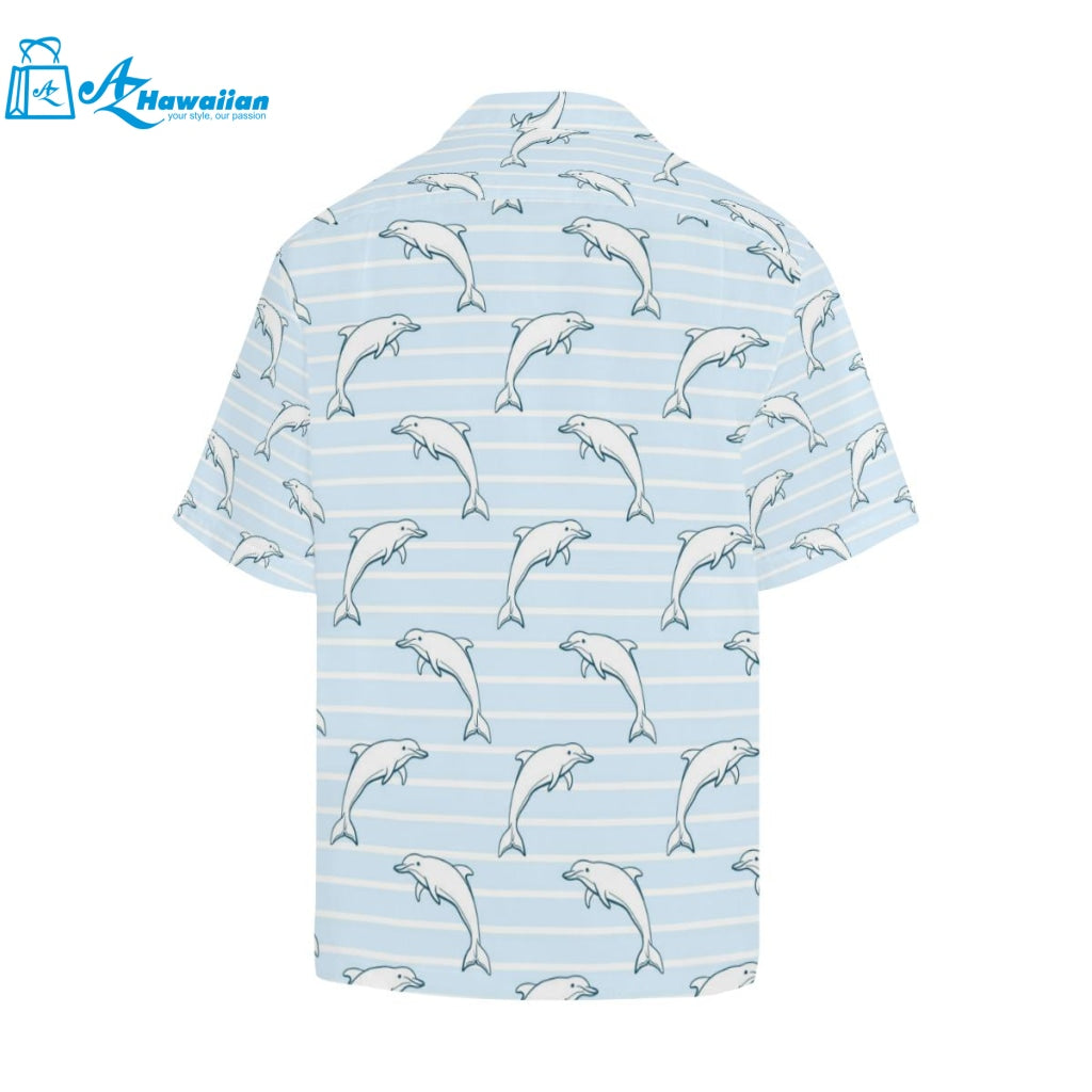 Dolphin Blue Striped Background Mens All Over Print Hawaiian Shirt