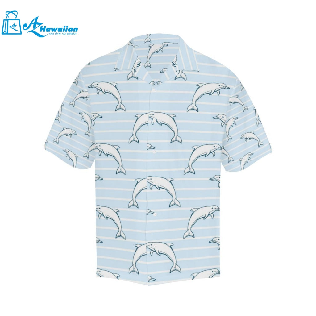 Dolphin Blue Striped Background Mens All Over Print Hawaiian Shirt