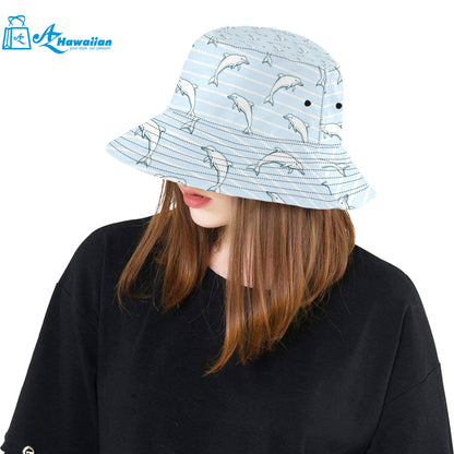 Dolphin blue striped background Unisex Bucket Hat