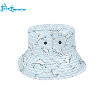 Dolphin blue striped background Unisex Bucket Hat