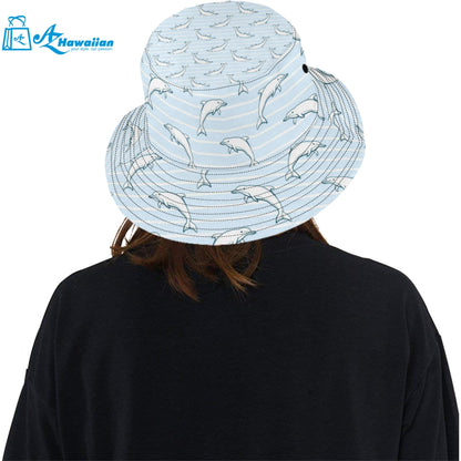 Dolphin blue striped background Unisex Bucket Hat