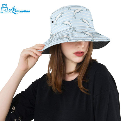 Dolphin blue striped background Unisex Bucket Hat