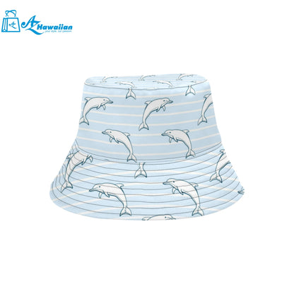 Dolphin blue striped background Unisex Bucket Hat