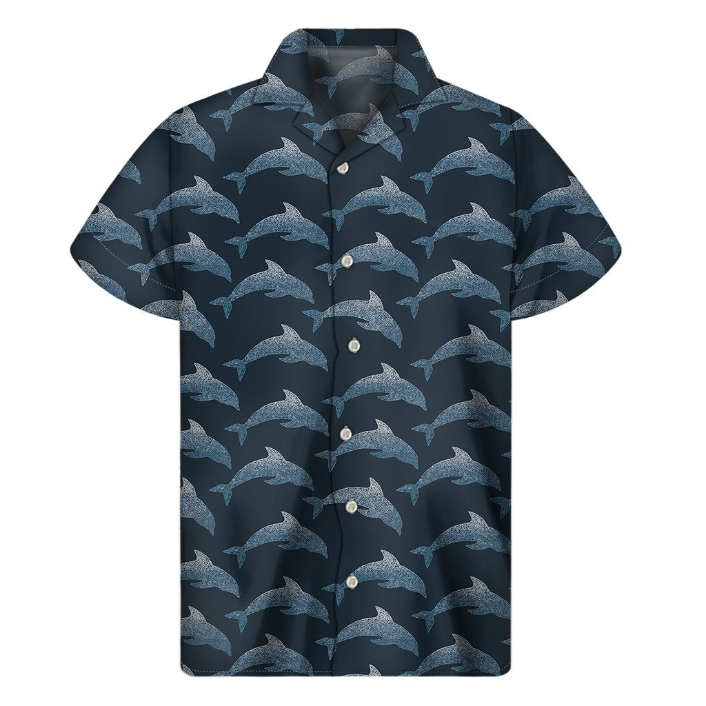 Dolphin Dot Pattern Print Mens Short Sleeve Shirt Hawaiian