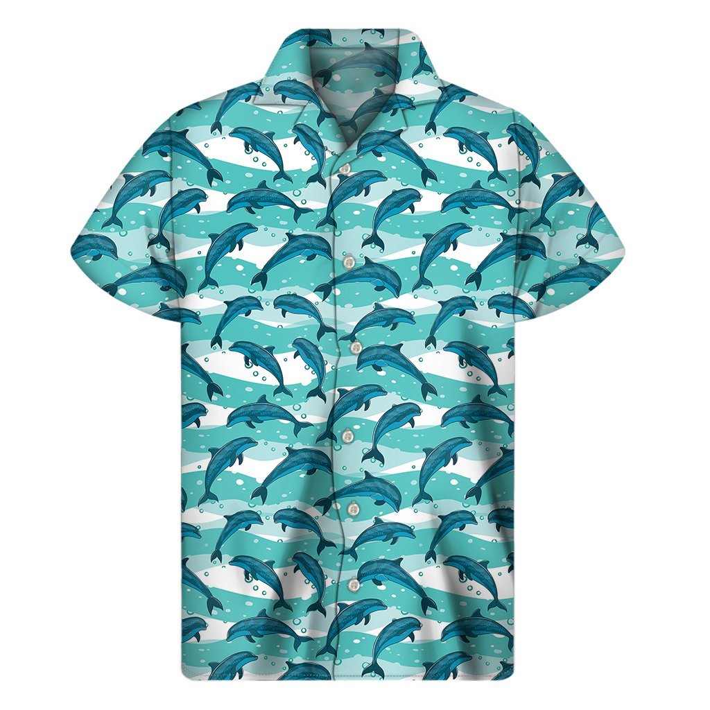 Dolphins In The Ocean Pattern Print Mens Short Sleeve Shirt Hawaiian