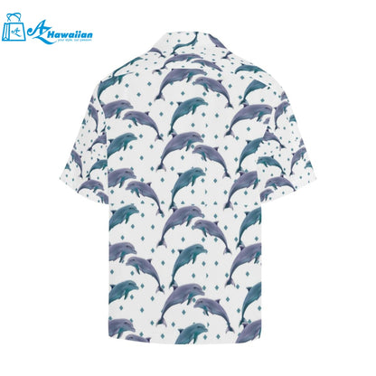 Dolphins Pattern Dotted Background Mens All Over Print Hawaiian Shirt