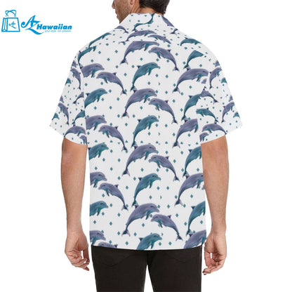 Dolphins Pattern Dotted Background Mens All Over Print Hawaiian Shirt