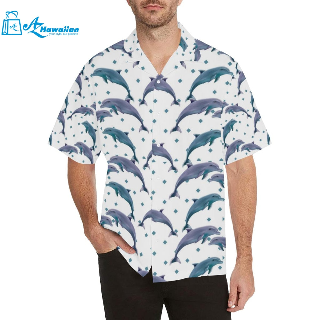 Dolphins Pattern Dotted Background Mens All Over Print Hawaiian Shirt