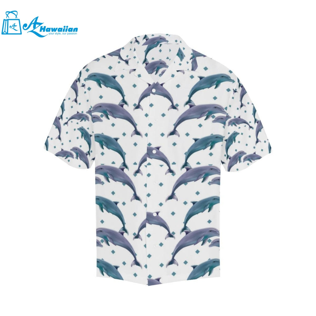 Dolphins Pattern Dotted Background Mens All Over Print Hawaiian Shirt