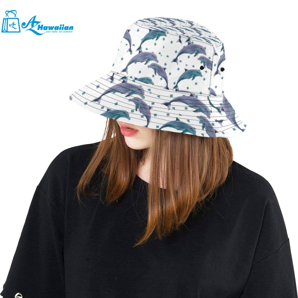 Dolphins pattern dotted background Unisex Bucket Hat