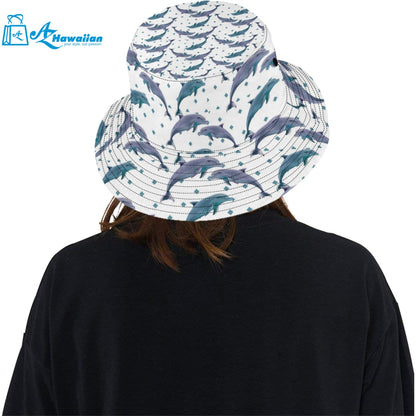 Dolphins pattern dotted background Unisex Bucket Hat