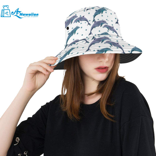 Dolphins pattern dotted background Unisex Bucket Hat