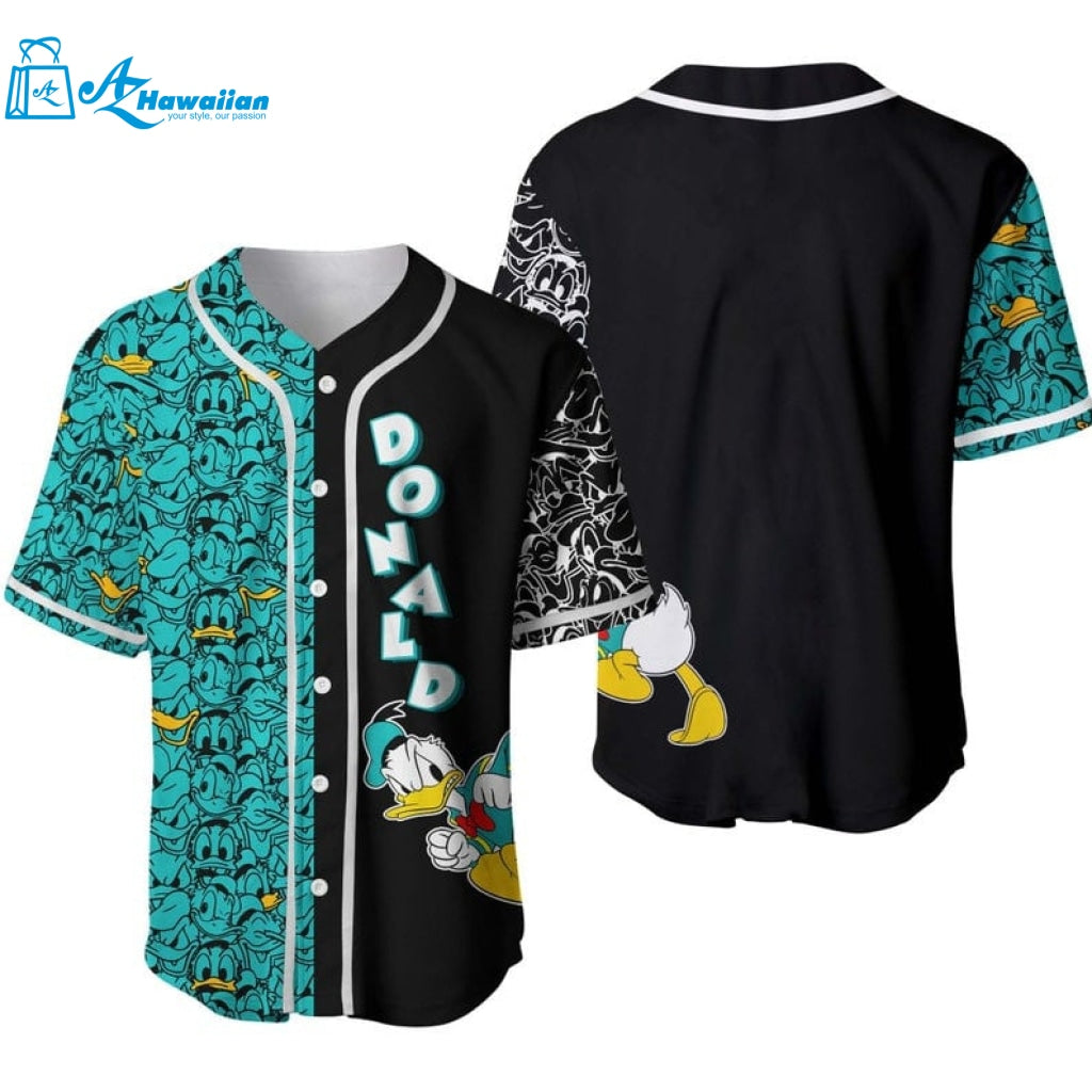 Donald Duck Pattern All Over Print Baseball Jersey & Turquoise