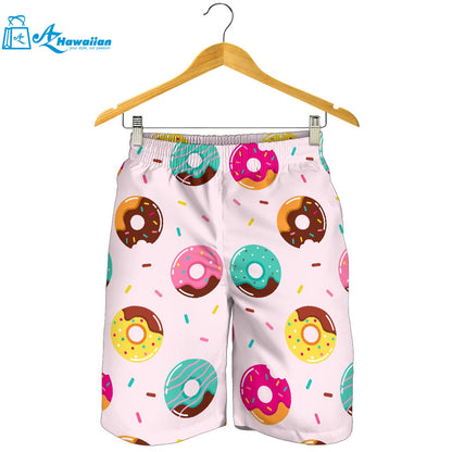 Donut Pattern Glaze Pink Background Men Shorts