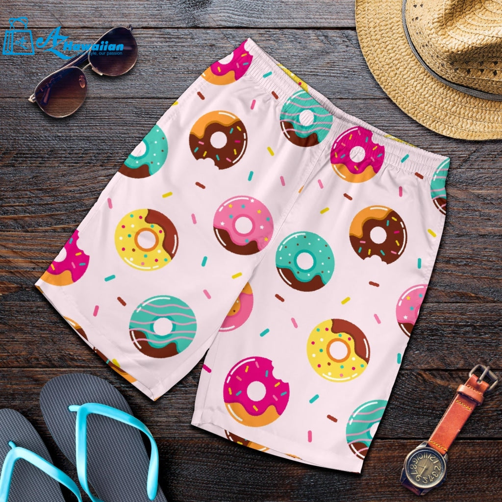 Donut Pattern Glaze Pink Background Men Shorts