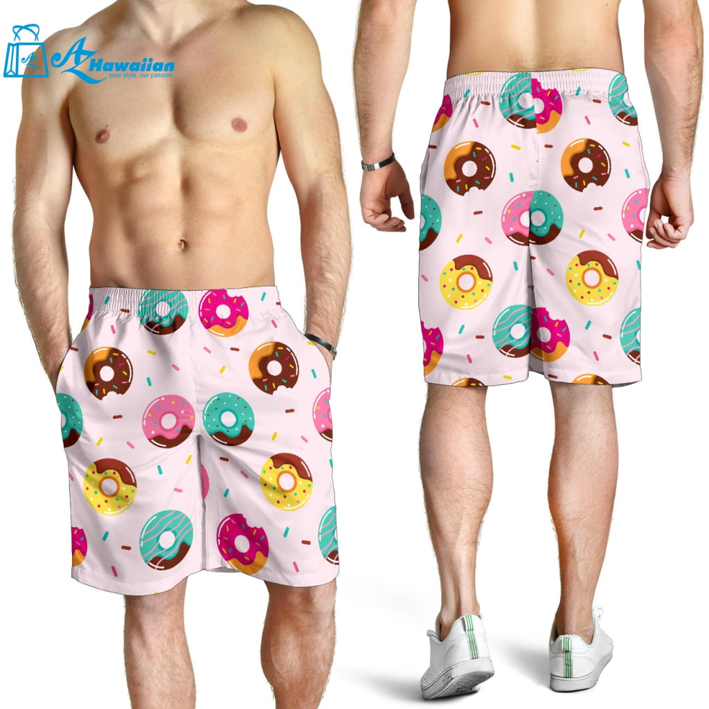 Donut Pattern Glaze Pink Background Men Shorts