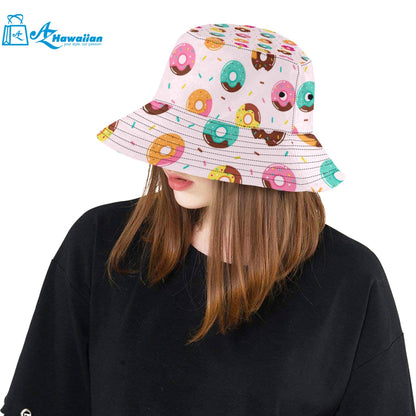 Donut pattern glaze pink background Unisex Bucket Hat